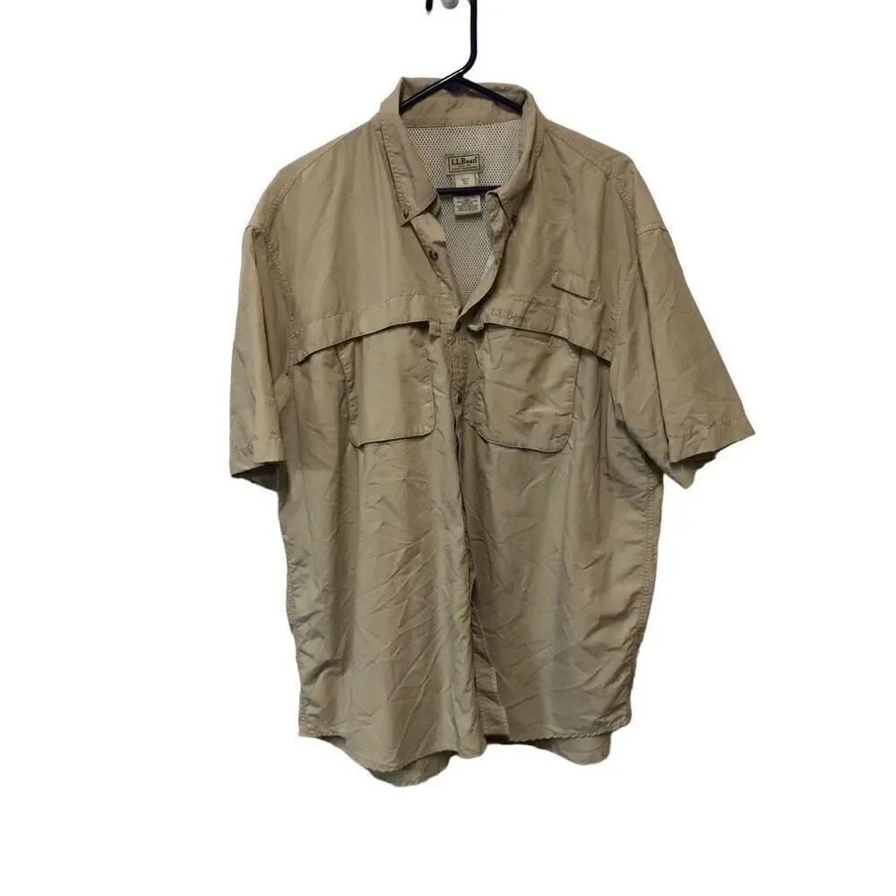 L.L. Bean Extra Large (XL) Tan Khaki Outdoor Cargo Shirt